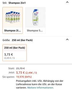 [Amazon Fresh] Preisfehler: Head & Shoulders Apple Fresh 2-in-1 Anti-Schuppen Shampoo, 6 x 250ml