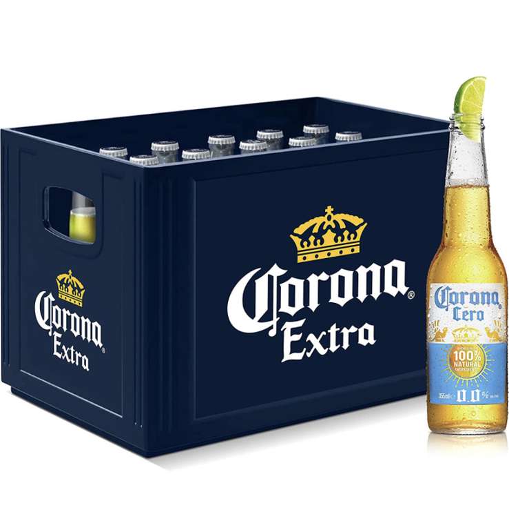 Corona Cero 0,0% Alkoholfrei Premium Lager Flaschenbier, MEHRWEG (24 x 0.355 l) im Kasten, alkoholfreies Lager Bier, 24er Kiste (Prime)