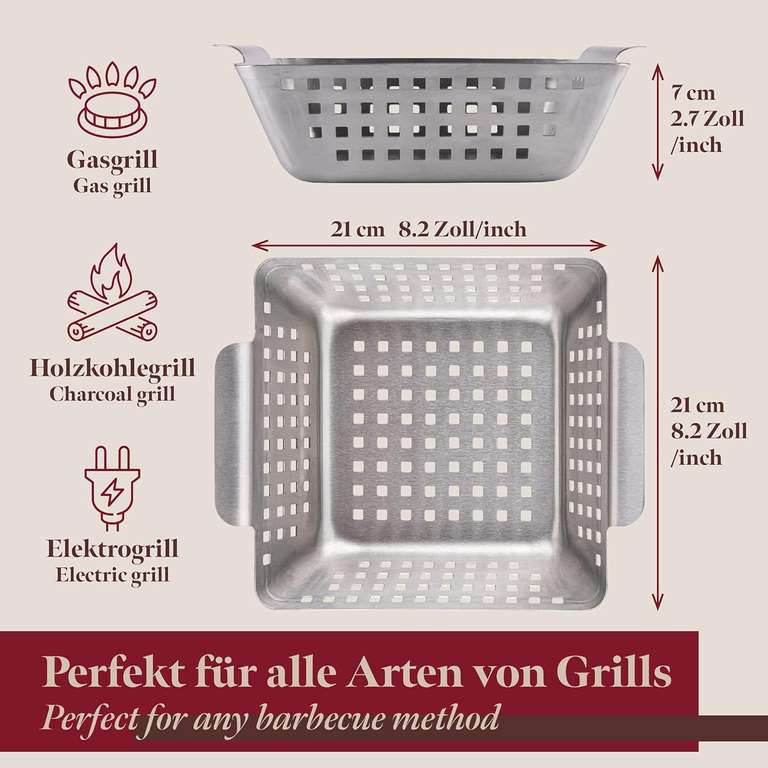 6x Gourmeo Barbecue Grill-Korb (Edelstahl, 21x21x7cm) | außerdem 3x Baguette-Backblech für 11,99€