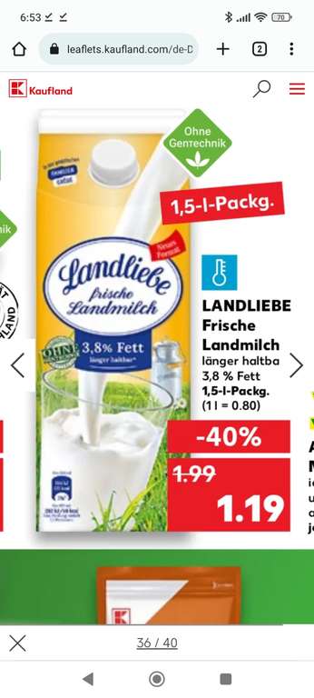 [Kaufland ab 30.05.] Landliebe Milch 1,5L 3,8% und 1,5% für 46Cent/Liter mit Coupon