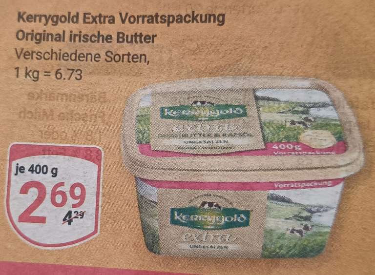 Kerrygold Extra ungesalzen oder gesalzen je 400 g Packung für 2,19 € (Angebot + Coupon) [Globus]
