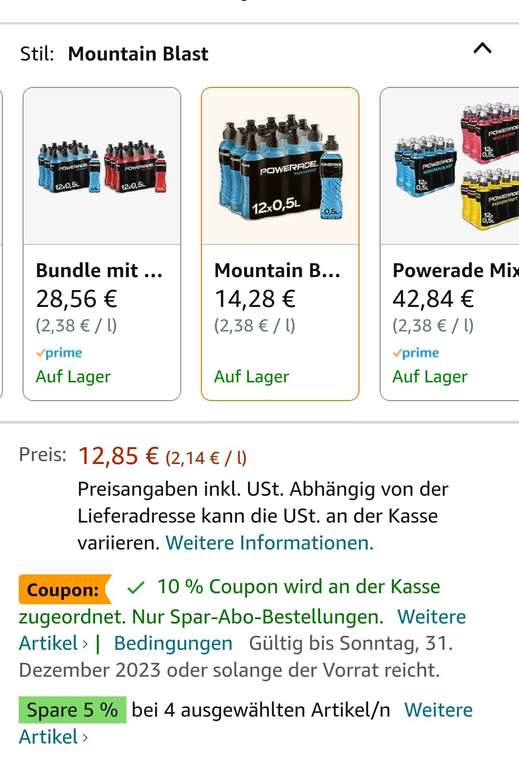 Powerade Mountain Blast für 8,67€ durch Pfandfehler! (Amazon Prime)