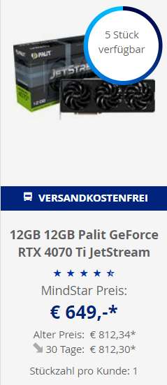 12GB Palit GeForce RTX 4070 JetStream Aktiv PCIe 4.0 x16 GDDR6X | vk-frei über mindstar