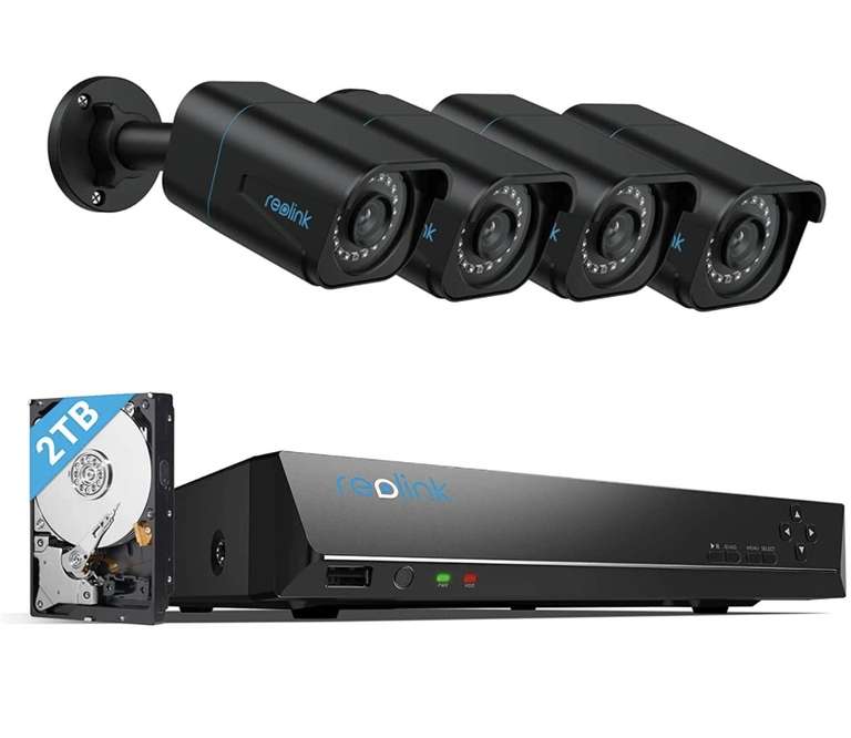 Reolink 4K in Schwarz, Überwachungskamera Set, Personenerkennung und Fahrzeugerkennung 4X 8MP PoE IP Kamera