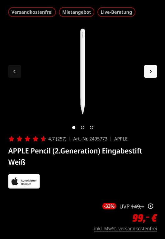 Apple Pencil 2. Gen -Amazon/MM