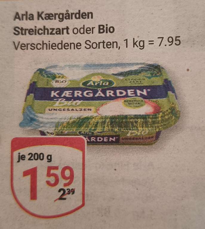 Arla Kaergarden Streichzart versch. Sorten 200 g für 1,09 € (Angebot + Coupon) [Globus]