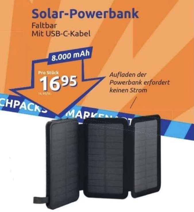 [Action Filialen] Solar-Powerbank, faltbar, mit 8.000mAh