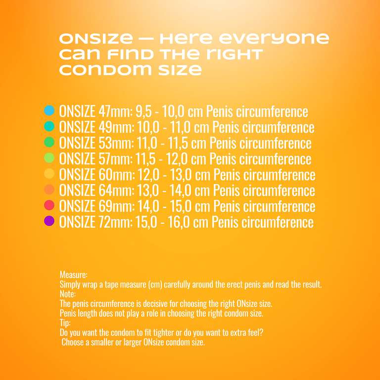 ONsize Kondome I Breite von 47 bis 69mm I 50 Stück I dünne 0,07 mm Wandstärke I Premium Kondome hauchzart [PRIME/Sparabo]