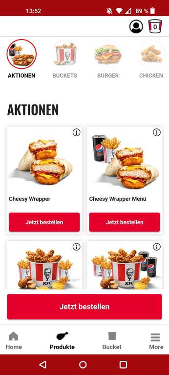 KFC Gutscheine NUR mit Kundenkonto sichtbar (App)