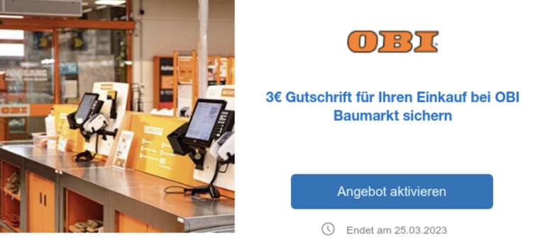 3€ Gutschrift ab 30€ bei OBI mit Amex Offers