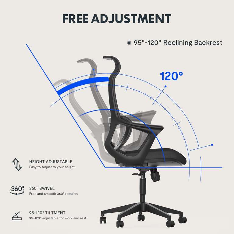 [Amazon] Flexispot Bürostuhl OC16B/OC16C (höhenverstellbar, ergonomisch, Mesh-Rücken, anpassende Lumbenstütze,