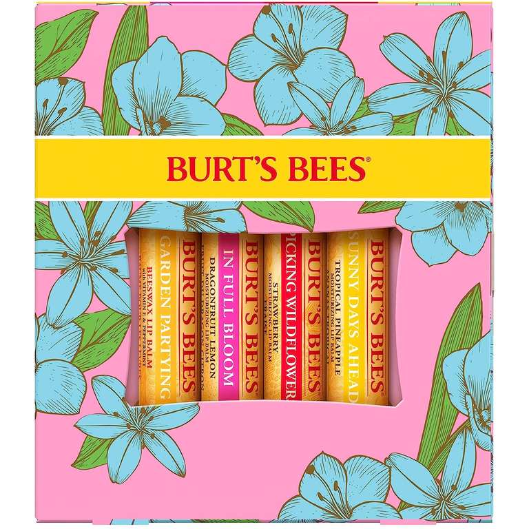 Burt's Bees Lippenbalsam-Geschenkset, Bienenwachs, Erdbeere, Tropische Ananas, Drachenfrucht-Zitrone, In voller Blüte, 4 x 4,25 g (Prime)