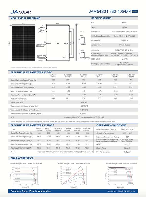 405 Watt Full Black Photovoltaik Modul JA Solar JAM54S31 (lokal Paderborn, Erding)