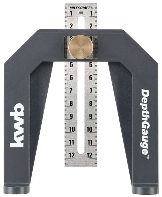kwb Tiefenmesser/Tiefenlehre für Ober-Fräsen und Tischkreissägen inkl. 2 Mess-Skalen in cm und inch (Prime)