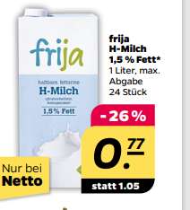 [Netto mit Hund] 3 für 2 - 3* Margarine Würfel 250g für 1,90€, 3* Soljanka 700ml EWU für 5,18€ - H-Milch 1l 1,5% Frija nur 0,77€