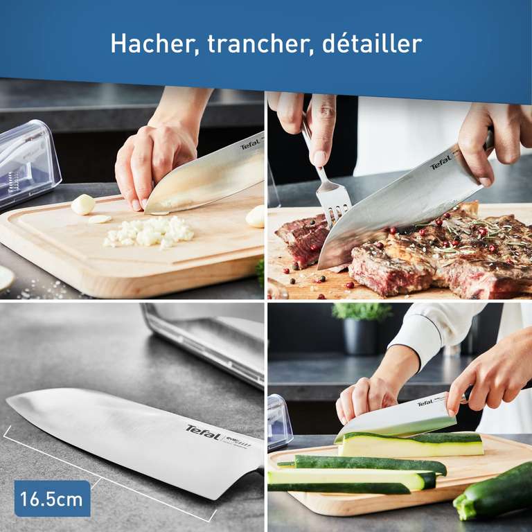 (Prime) Tefal K25790 Eversharp Santokumesser + Messerschärfer integriertes Schleifsystem Allround-Küchenmesser