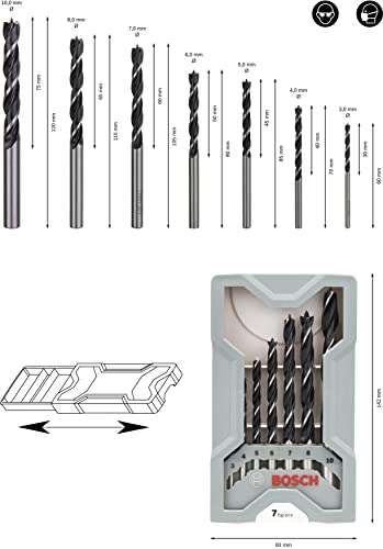 Bosch 7tlg. Holzspiralbohrer-Set (für Weich- und Hartholz, Ø 3-10 mm) für 5,99€ (Prime)