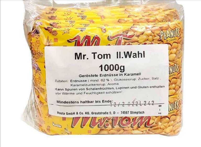 Mr.Tom Peanut Erdnuss Riegel Bruch 2-te Sortierung Vegan 1000g (5,00€/Kg + Versand) und Proteinriegel 24stk 9,99€ + Versand