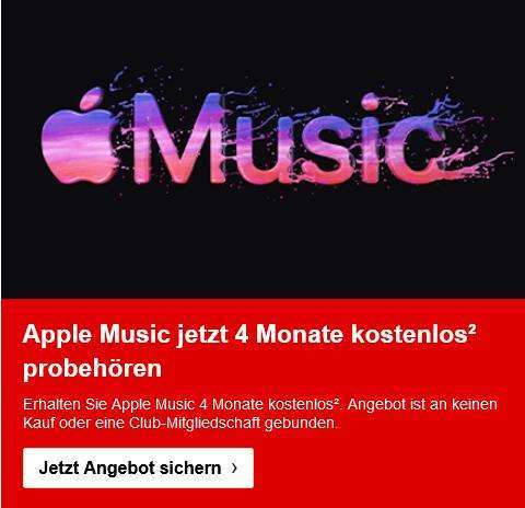 [MediaMarkt / Saturn] Apple Music 4 Monate kostenlos probehören als Neukunde · kein Einkauf notwendig