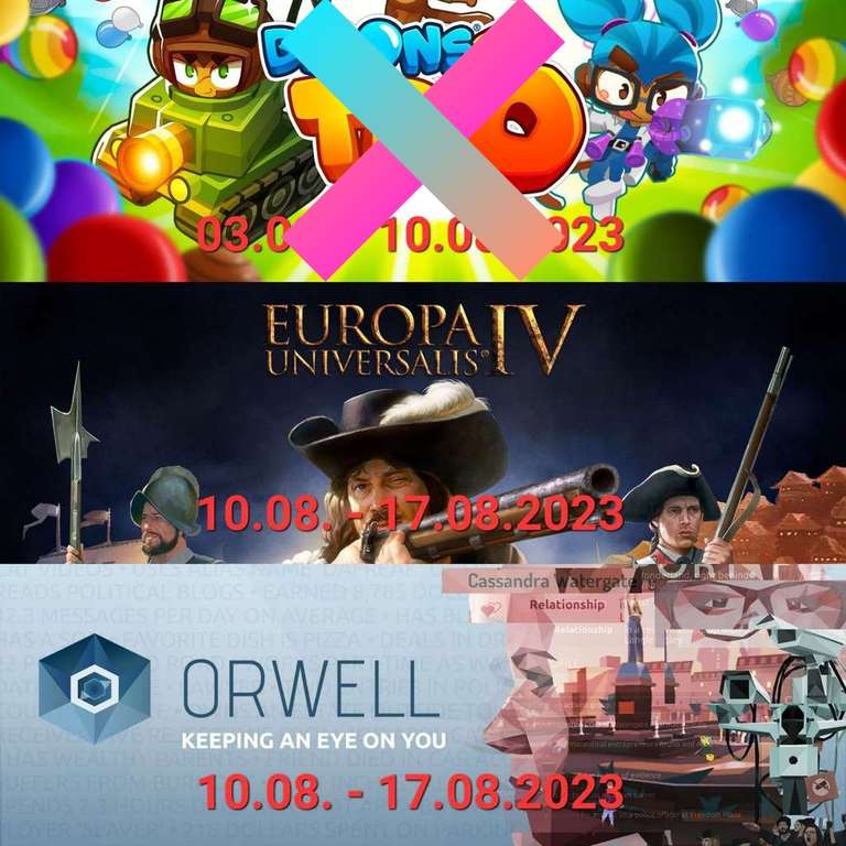 [Epic Games Store] Kostenlos Bloons TD 6(03.08. - 10.08.2023) | Europa Universalis IV & Orwell: Keeping an Eye on You(10.08. - 17.08.2023)
