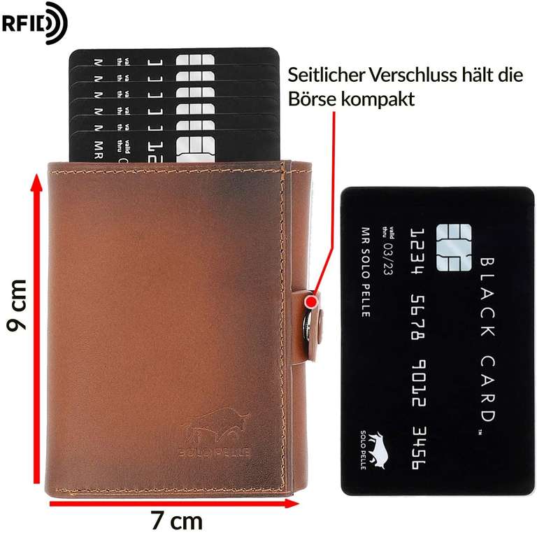 SOLO PELLE Leder Slim Wallet Riva mit Münzfach [12 Karten] mit RFID-Schutz, 100% Echtleder