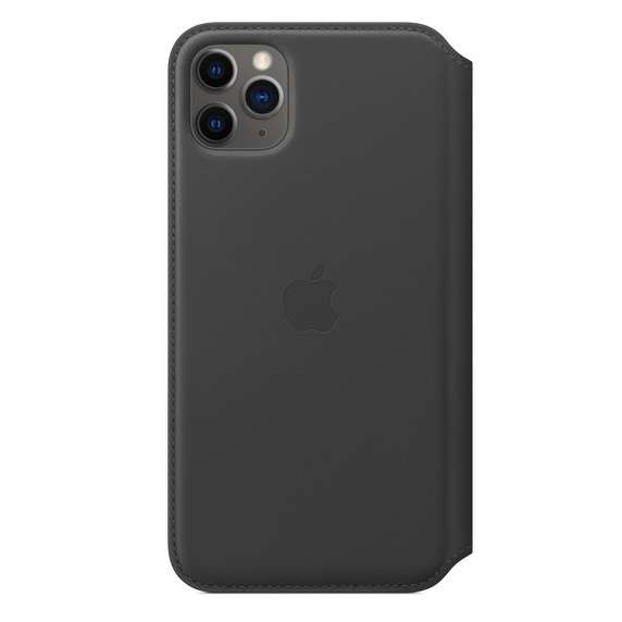 Apple Leder Folio Klapphülle für das iPhone 11 Pro Max in Schwarz (MX082ZM/A) | Innenseite mit Mikrofaser | Fach für Karten & Geldscheine