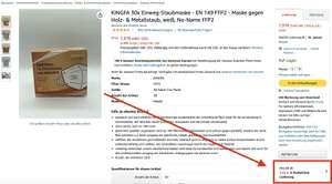 (Amazon) Mengendeal 180 x FFP2 von Kingfa Medical Einweg-Staubmaske - EN 149 FFP2 - Maske gegen Holz- & Metallstaub