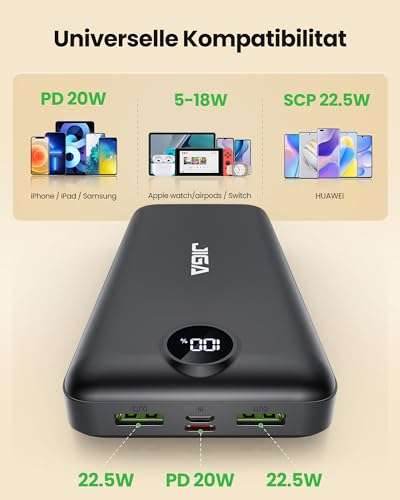 [ Amazon Prime ] Jiga Power Bank 27000mAh Powerbank 22,5W Akku, PD20W USB C Input & Output für iPhone 15 14 Pro Max , Xiaomi , Samsung usw.