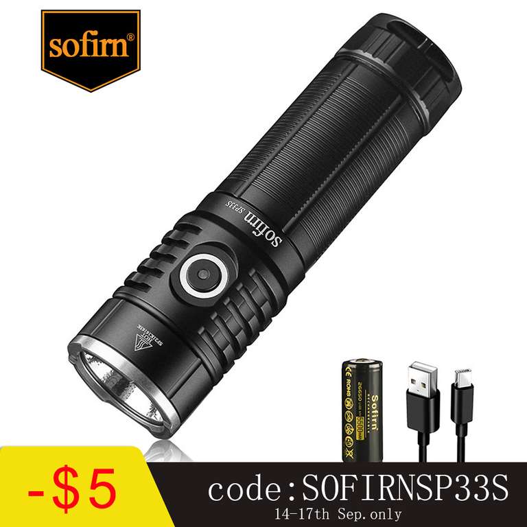 Sofirn SP33S Leistungsstarke Taschenlampe 5000 Lumen, wiederaufladbare Led Taschenlampe USBC Laden mit 6 Helligkeitsmodi