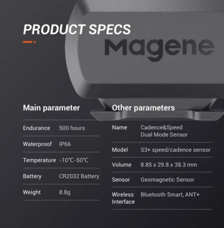Magene S3+ Trittfrequenzsensor Geschwindigkeitssensor