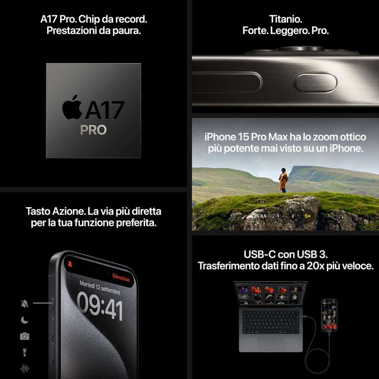 Apple iPhone 15 Pro 128GB Titanium Schwarz/Weiß