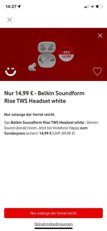 [Vodafone Happy] Belkin Soundform Rise TWS Headset white