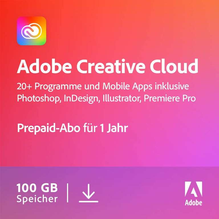 Adobe - Creative Cloud (100GB), 1 Jahr über Türkei | für Studenten nur 55€