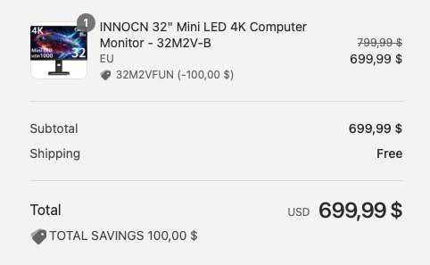 INNOCN 32" Mini LED 4K Computer Monitor - 32M2V-B