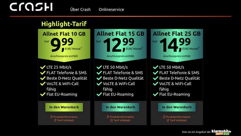 [Telekom-Netz] - Crash-Tarife - 10 GB für 9,99€ | 15 GB für 12,99€ | 25 GB für 14,99€ | kein AG (24 Monate MVLZ)