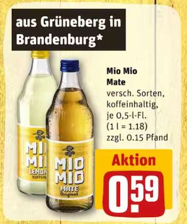 [Rewe] Mio Mate / Cola - 0,5l Flasche - verschiedene Sorten - Preis 59 Cent je Flasche (ohne Pfand) - Region Berlin, BRB, MV