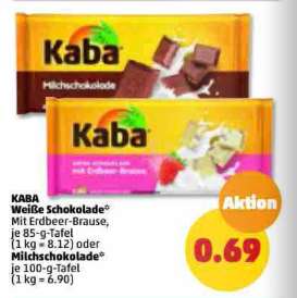 [Penny] Kaba Milch- oder Weiße (mit Erdbeer-Brause) Schokolade, je 85 - 100 Gramm Tafel, nur 69 Cent, ab 06.03.2023
