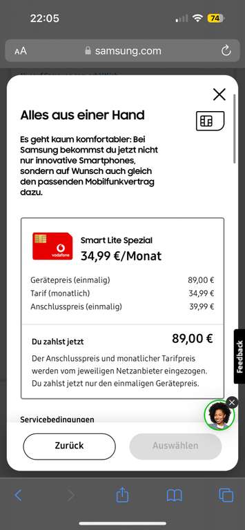 Samsung Galaxy S23 mit 256 GB Vodafone Smart Lite
