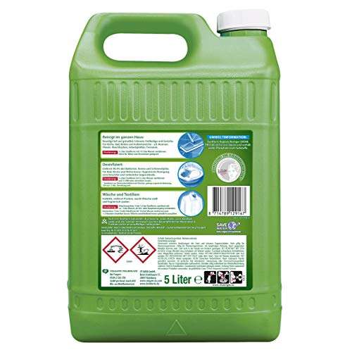 5L DanKlorix Hygiene-Reiniger Grüne Frische mit Chlor - für Haus & Garten, hochwirksam gegen Bakterien, Viren, Keime & Schimmelpilze PRIME