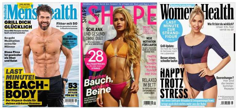 3 Fitness- und Sportmagazin Abos: Shape für 38 € + 20 € BestChoice / 25 € Zalando | Women's Health für 39 € + 25 € Amazon // Men's Health