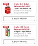 [REWE App] 185g Pringles Chips (1,49€/Dose) ⩙ 1,5l-Fl. Coca-Cola (0,57€/l)