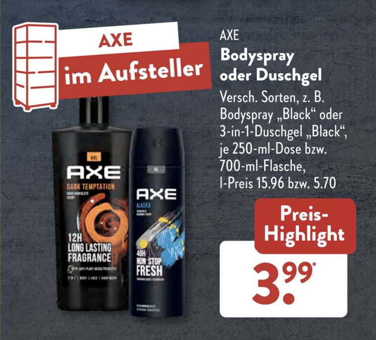 AXE Duschgel 700ml / Bodyspray 250ml bei ALDI Süd