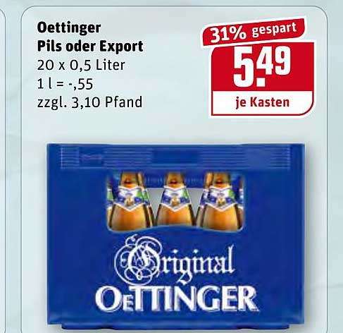 Rewe Kasten Oettinger Bier Pils oder Export , Alkoholfrei in Schleswig-Holstein