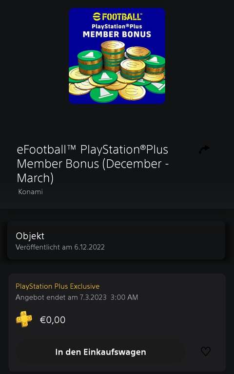 eFootball Playstation Plus Member Bonus (Dezember - März) PSN