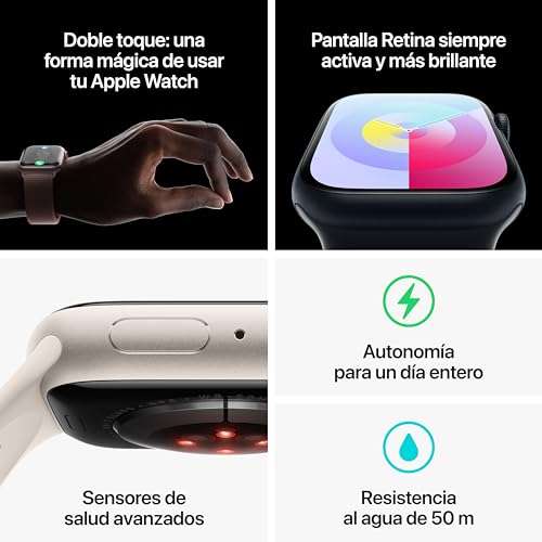 Apple Watch Series 9 (GPS, 41mm) Smartwatch with Aluminium Case and Sports Strap S/M in Polar Star