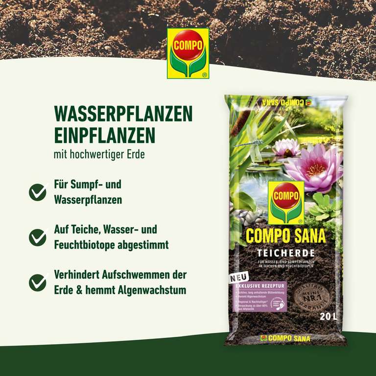 Compo SANA Teicherde 20 l Spar-Abo  Teichpflanzenerde bei Amazon at Amazon  8,49 | mydealz