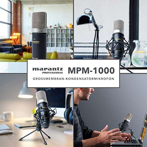 Marantz Professional MPM1000 - XLR Kondensatormikrofon mit Pop Schutz Filter, Shockmount, Tripod Ständer, XLR Kabel für 31€ (Amazon&Thomann)
