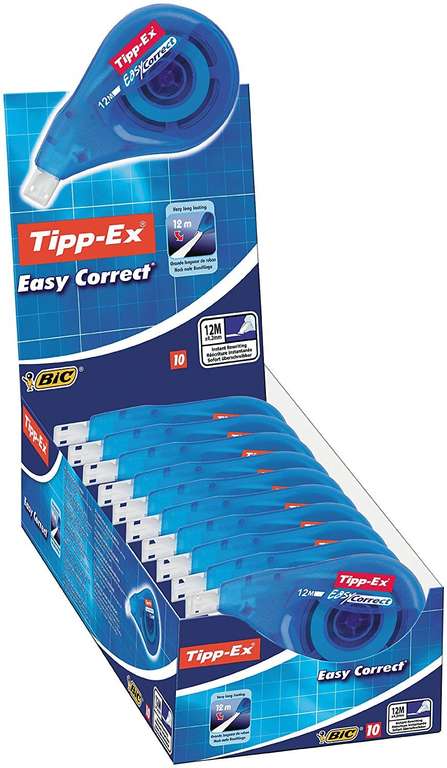 10er Pack Tipp-Ex Korrekturroller Easy Correct zum seitlichen Korrigieren, 12m x 4.2mm für 7,91€ [Spar-Abo bis 6,72€] (Prime)