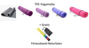 Fidusport TPE Yogamatte (183 x 61 x 0,6 cm; in 5 Farben) + Widerstandsband für 9,99 € oder Fitness Hula Reifen 6-tlg + Band für 9,99€