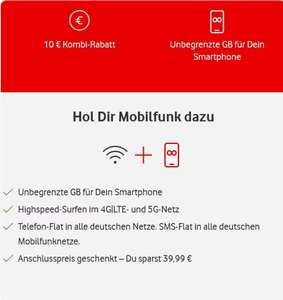 Vodafone Sim Only GigaKombi: Allnet/SMS Flat Unlimited 5G Daten effektiv 16,66€/Monat durch 320€ Cashback (50GB & 26,66€/Monat ohne GK)